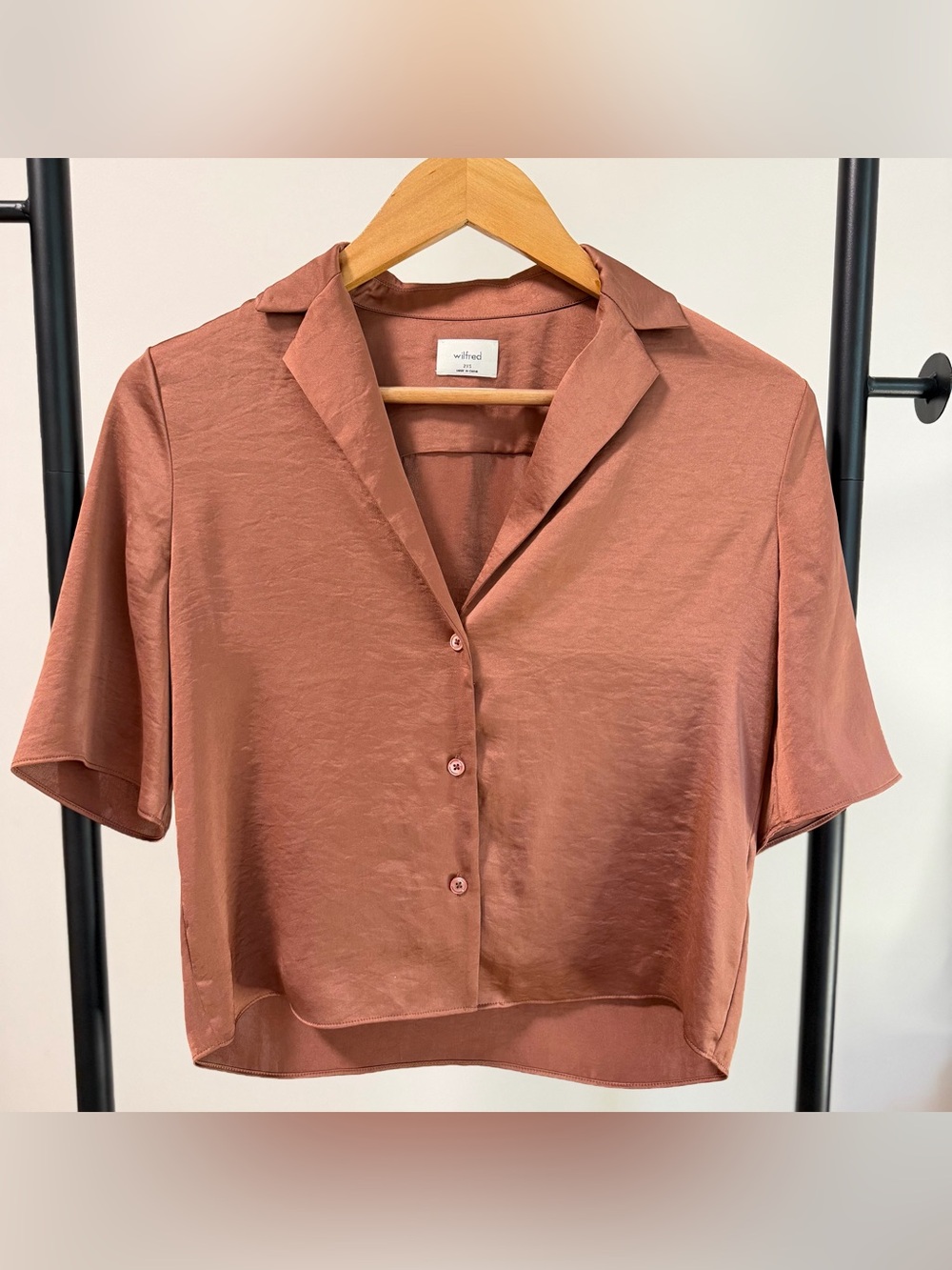 Wilfred Beso Satin Shirt Aritzia Talc Pink Button Front Blouse 2XS